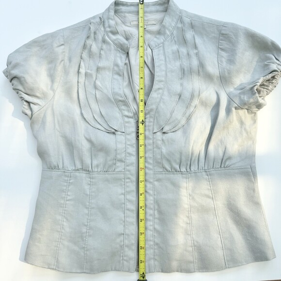 RW & CO Women’s Vintage Grey Jacket Short Sleeve Ruffled Collar 100% Ramie Large - Picture 11 of 15